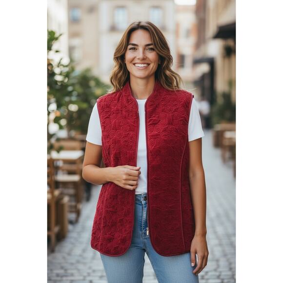 Coldwater Creek Women's Red Spiral Embroidered Cotton Vest Size 1X Plus - Picture 1 of 8